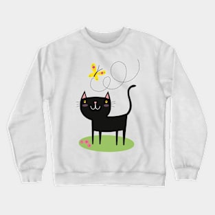 Black cat and butterfly Crewneck Sweatshirt